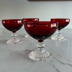 Set of 4 Vintage Anchor Hocking Bubble Royal Ruby Champagne Dessert Glass Goblet